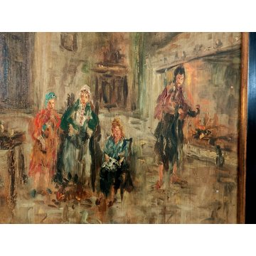 ANTICO QUADRO DIPINTO olio tavola EPOCA 900 Ampelio Lorenzo Garini SCENA INTERNO