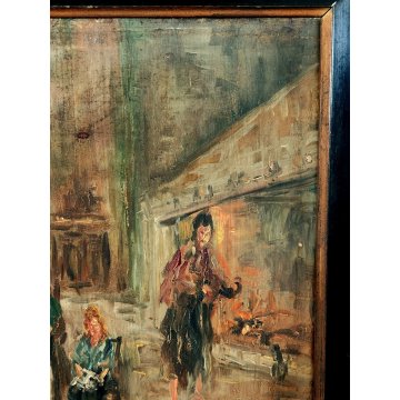 ANTICO QUADRO DIPINTO olio tavola EPOCA 900 Ampelio Lorenzo Garini SCENA INTERNO