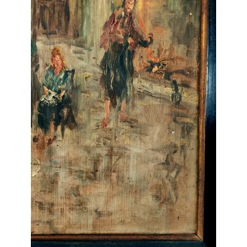 ANTICO QUADRO DIPINTO olio tavola EPOCA 900 Ampelio Lorenzo Garini SCENA INTERNO