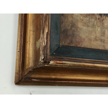 ANTICO QUADRO DIPINTO olio tavola EPOCA 900 Ampelio Lorenzo Garini SCENA INTERNO
