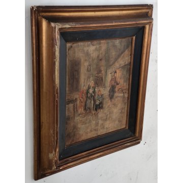 ANTICO QUADRO DIPINTO olio tavola EPOCA 900 Ampelio Lorenzo Garini SCENA INTERNO