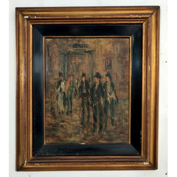 ANTICO QUADRO DIPINTO olio tavola EPOCA 900 Ampelio Lorenzo Garini PERSONAGGI