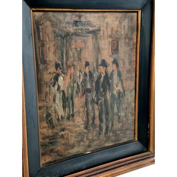ANTICO QUADRO DIPINTO olio tavola EPOCA 900 Ampelio Lorenzo Garini PERSONAGGI