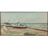 ANTICO QUADRO olio tela D. Binelli EPOCA 900 paesaggio MARINA BARCHE  PESCATORI