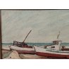 ANTICO QUADRO olio tela D. Binelli EPOCA 900 paesaggio MARINA BARCHE  PESCATORI