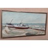 ANTICO QUADRO olio tela D. Binelli EPOCA 900 paesaggio MARINA BARCHE  PESCATORI