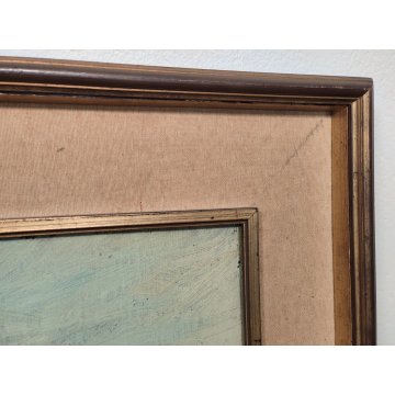 ANTICO QUADRO olio tela D. Binelli EPOCA 900 paesaggio MARINA BARCHE  PESCATORI
