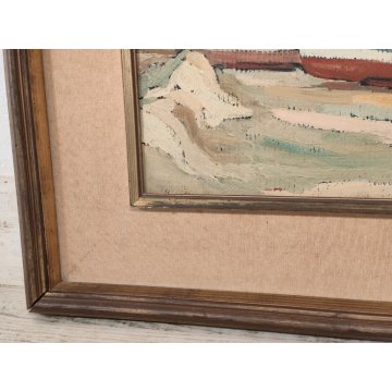 ANTICO QUADRO olio tela D. Binelli EPOCA 900 paesaggio MARINA BARCHE  PESCATORI