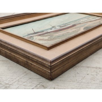 ANTICO QUADRO olio tela D. Binelli EPOCA 900 paesaggio MARINA BARCHE  PESCATORI