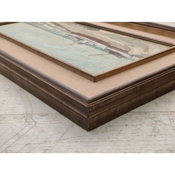 ANTICO QUADRO olio tela D. Binelli EPOCA 900 paesaggio MARINA BARCHE  PESCATORI