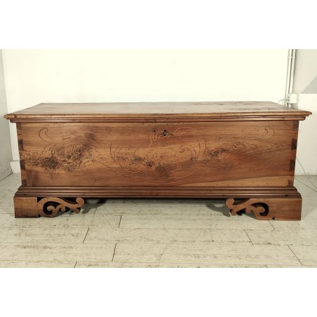 ANTICA CASSAPANCA INTARSIATA legno NOCE epoca 1800 con segreto OLD WOOD CHEST