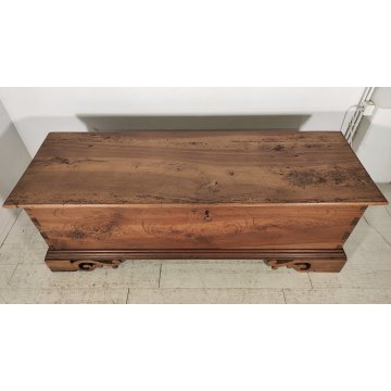 ANTICA CASSAPANCA INTARSIATA legno NOCE epoca 1800 con segreto OLD WOOD CHEST