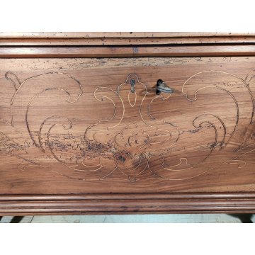 ANTICA CASSAPANCA INTARSIATA legno NOCE epoca 1800 con segreto OLD WOOD CHEST