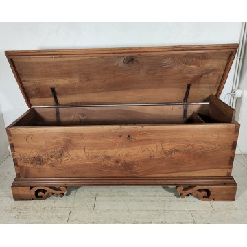 ANTICA CASSAPANCA INTARSIATA legno NOCE epoca 1800 con segreto OLD WOOD CHEST
