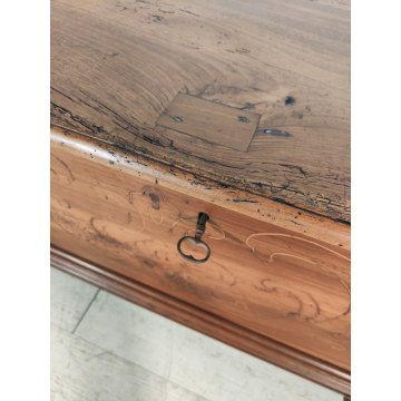 ANTICA CASSAPANCA INTARSIATA legno NOCE epoca 1800 con segreto OLD WOOD CHEST
