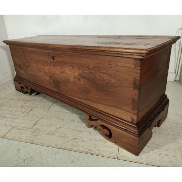 ANTICA CASSAPANCA INTARSIATA legno NOCE epoca 1800 con segreto OLD WOOD CHEST