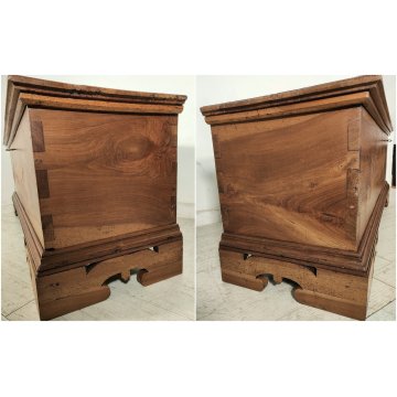ANTICA CASSAPANCA INTARSIATA legno NOCE epoca 1800 con segreto OLD WOOD CHEST