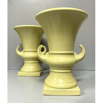 COPPIA VASO COPPA MEDICEA Antonia Campi CERAMICA SCI LAVENO SMALTO GIALLO '56/57