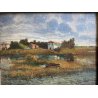 ANTICO DIPINTO OLIO Giovanni Cavanna PAESAGGIO LACUSTRE PIANURA BARCA CASALI