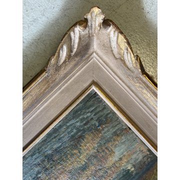 ANTICO DIPINTO OLIO Giovanni Cavanna PAESAGGIO LACUSTRE PIANURA BARCA CASALI