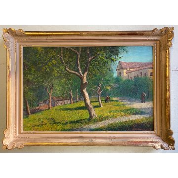 GRANDE DIPINTO OLIO G. Cavanna TORTONA PAESAGGIO SCENA RURALE CAMPAGNA CONTADINO