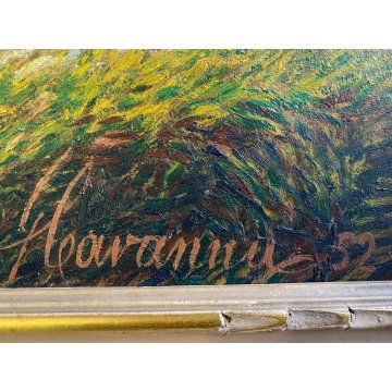 GRANDE DIPINTO OLIO G. Cavanna TORTONA PAESAGGIO SCENA RURALE CAMPAGNA CONTADINO