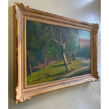 GRANDE DIPINTO OLIO G. Cavanna TORTONA PAESAGGIO SCENA RURALE CAMPAGNA CONTADINO