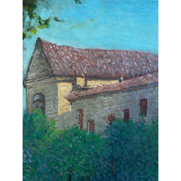 GRANDE DIPINTO OLIO G. Cavanna TORTONA PAESAGGIO SCENA RURALE CAMPAGNA CONTADINO