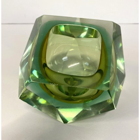 VASO MURANO VETRO SOMMERSO Mandruzzato VERDE ARANCIONE SFACCETTATO VINTAGE '50