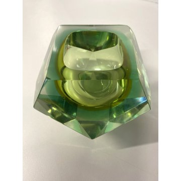 VASO MURANO VETRO SOMMERSO Mandruzzato VERDE ARANCIONE SFACCETTATO VINTAGE '50