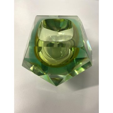 VASO MURANO VETRO SOMMERSO Mandruzzato VERDE ARANCIONE SFACCETTATO VINTAGE '50