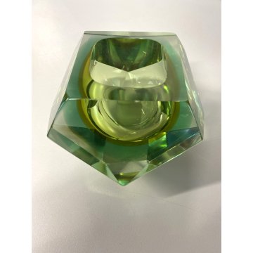 VASO MURANO VETRO SOMMERSO Mandruzzato VERDE ARANCIONE SFACCETTATO VINTAGE '50