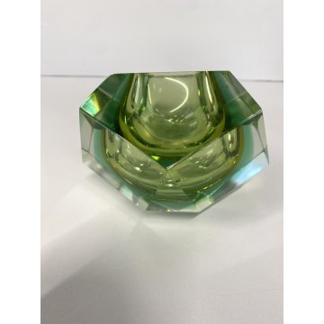 VASO MURANO VETRO SOMMERSO Mandruzzato VERDE ARANCIONE SFACCETTATO VINTAGE '50