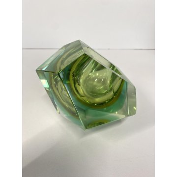 VASO MURANO VETRO SOMMERSO Mandruzzato VERDE ARANCIONE SFACCETTATO VINTAGE '50