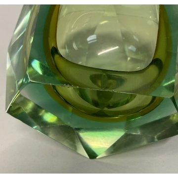 VASO MURANO VETRO SOMMERSO Mandruzzato VERDE ARANCIONE SFACCETTATO VINTAGE '50