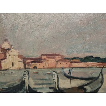 QUADRO DIPINTO olio tela Carlo Monti Arona GONDOLE Venezia ISOLA San Giorgio
