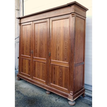 ANTICO ARMADIO PIEMONTESE 3 ANTE legno larice CASSETTI epoca 1900 GUARDAROBA