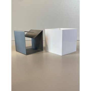 POSACENERE CUBO 8x8cm DESIGN Bruno Munari Danese MELAMMINA ALLUMINIO BIANCO 1957