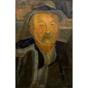 DIPINTO OLIO TELA Corrado Selvini RITRATTO MASCHILE FIGURA ASTRATTA '900