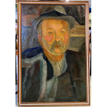 DIPINTO OLIO TELA Corrado Selvini RITRATTO MASCHILE FIGURA ASTRATTA '900