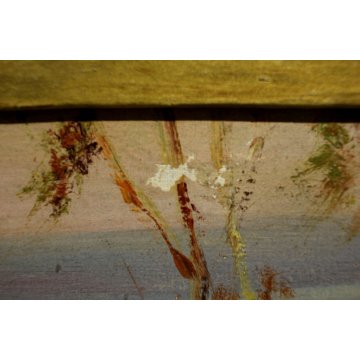 ANTICO DIPINTO Belloni ? PAESAGGIO COLLI PASCOLO PECORE ALBA LAGO MAGGIORE '900