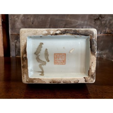 VASO PORCELLANA CINESE FAMILLE ROSE ANSE FIORI PEONIE GALLI VERDE CELADON XX sec