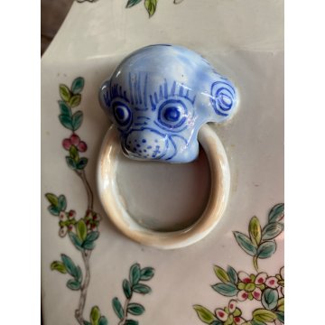 VASO PORCELLANA CINESE FAMILLE ROSE ANSE FIORI PEONIE GALLI VERDE CELADON XX sec