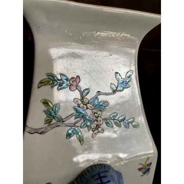 VASO PORCELLANA CINESE FAMILLE ROSE ANSE FIORI PEONIE GALLI VERDE CELADON XX sec