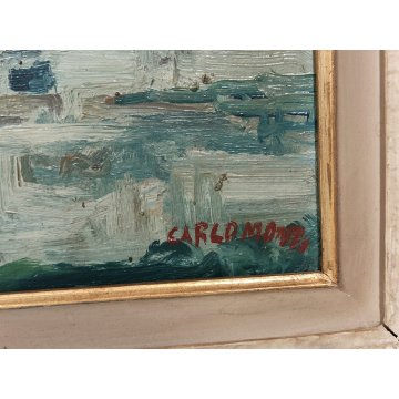 QUADRO DIPINTO olio tela Carlo Monti Arona PAESAGGIO Villa BOSCO Lago Maggiore