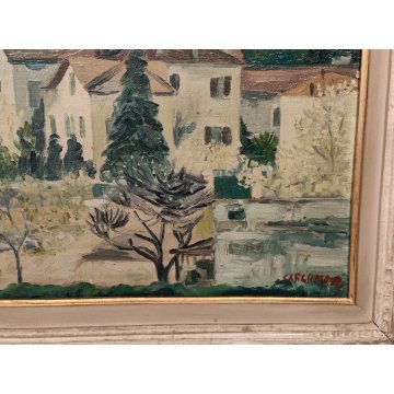 QUADRO DIPINTO olio tela Carlo Monti Arona PAESAGGIO Villa BOSCO Lago Maggiore