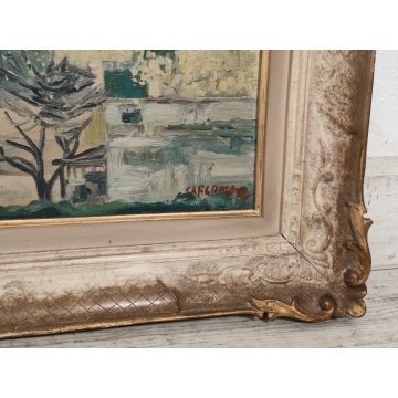 QUADRO DIPINTO olio tela Carlo Monti Arona PAESAGGIO Villa BOSCO Lago Maggiore