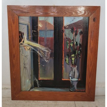 QUADRO DIPINTO olio tavola Carlo Monti Arona NATURA MORTA Fiori Lago Maggiore