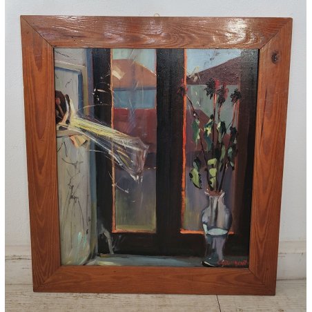 QUADRO DIPINTO olio tavola Carlo Monti Arona NATURA MORTA Fiori Lago Maggiore