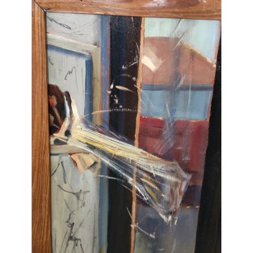 QUADRO DIPINTO olio tavola Carlo Monti Arona NATURA MORTA Fiori Lago Maggiore